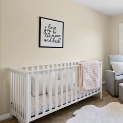 White Baby Crib with Mattress