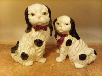 Vintage Staffordshire Style King Charles Spaniel Mantle Dogs - Matching Pair
