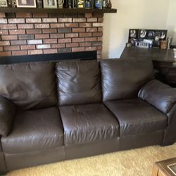 Brown leather couch