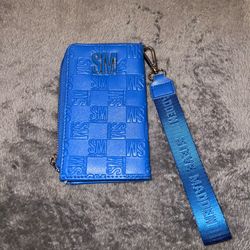 Steve Madden Bluigi Logo Card Case Blue Wristlet Wallet