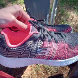 WMNS Size 8.5 Skechers Burst-Ellipse Trainers/Running Shoes Gray and Pink 