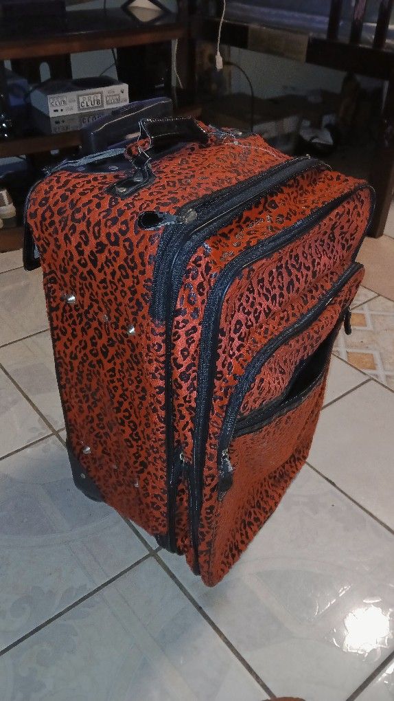Red Cheetah Print Rolling Luggage