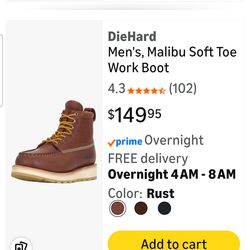 Die Hard work boots, size 10 W, never worn