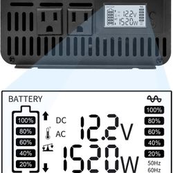 Solar Backup 1500W/3000W 1280Wh LIFePO4 10 Yr Battery, 80W Solar Panel+controller