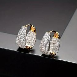 Exquisite Micro Pave 18K Gold Plated Cubic Zirconia U-Shape Huggie Hoop Earrings 