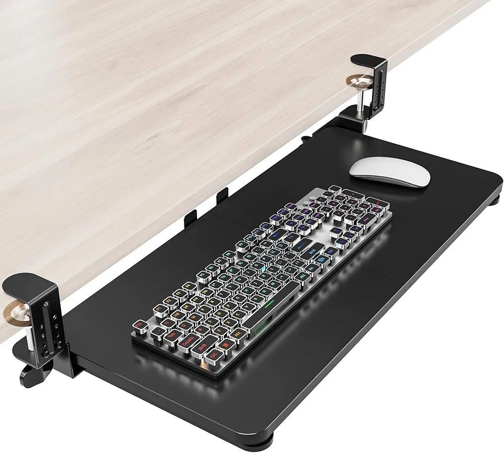 Ergonomic Keyboard Tray Under Desk, Pull Out, Adjustable C-clamp, 25.6 (31.5 Including Clamps) x 11.8 Inch, Slide Out