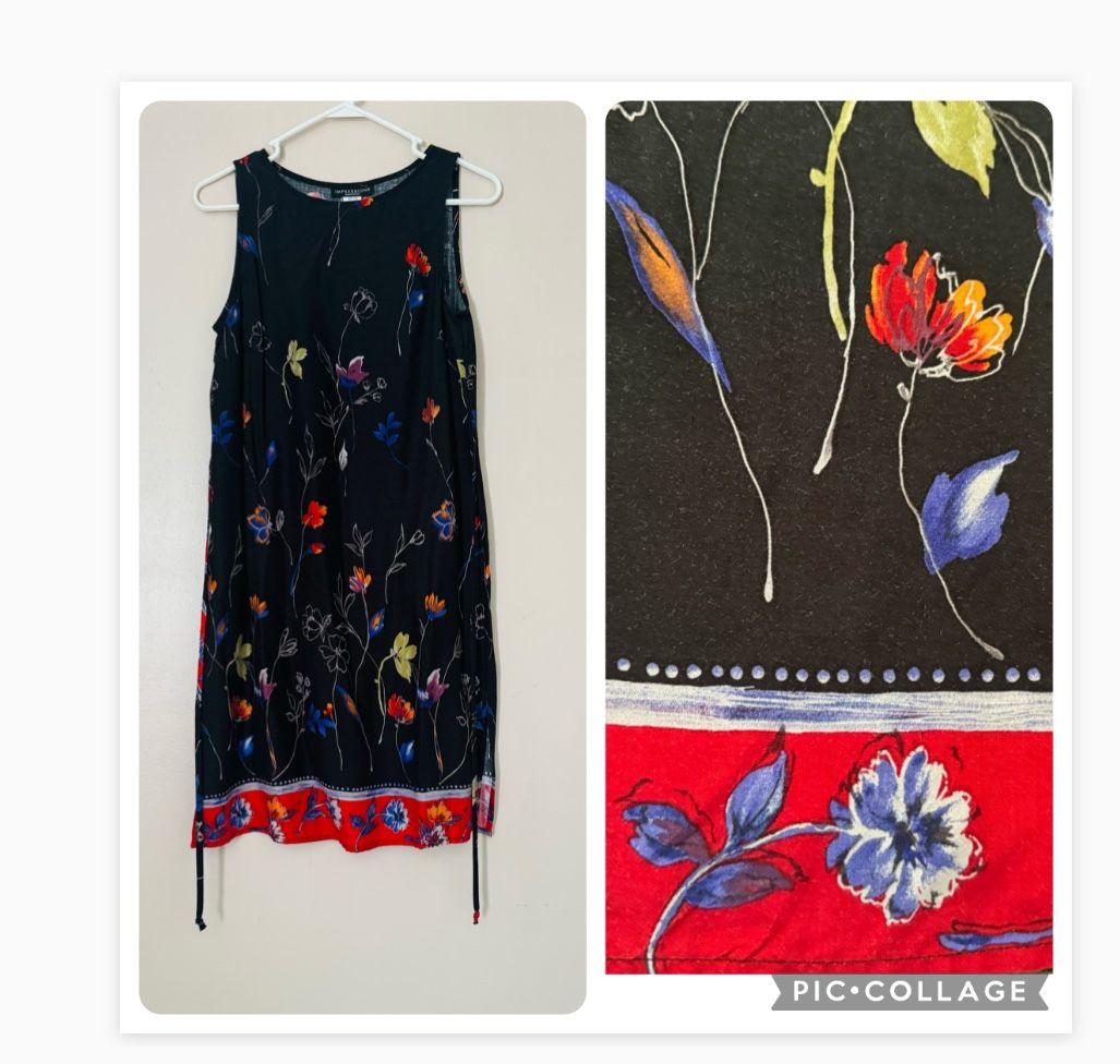 Impressions summer dress S flowers tie waist sleeveless casual party sundress