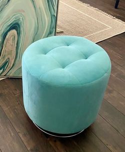 Velvet Ottoman Swivel Fabric Footstool Bench With Chrome
