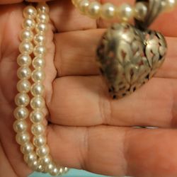 Pearl Necklace With A Sterling Silver Heart