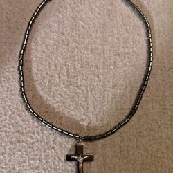 Hematite Necklace & Cross Pendant