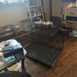 36 Inch Dog Crate Double Door And Bowls