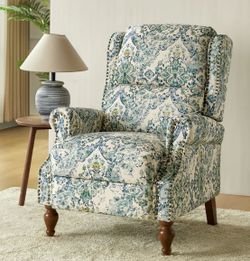HULALA HOME Terri Classic Cutaway Arms with Nailheads Manual Recliner for Living Room - Blue.