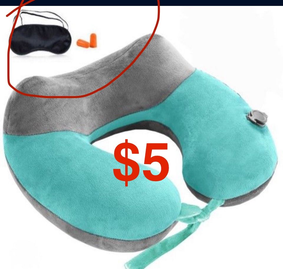 Travel Inflatable Pillow With Eye Band And Case