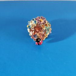 Large Multicolor Flower Ring with Ladybug/Butterfly & Amber Color Stone Size 10
