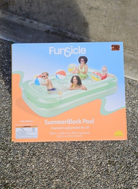 NEW IN BOX Summer Block Pool.
103" L x 69" W x 22" H.
For ages 6+.
Paid $33 (includes taxes).