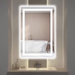36x24 Inch LED Mirror for Bathroom with Double Light Strip Anti-Fog Memory Dimmable Makeup Mirror Large Vanity Mirrors for Wall Tempered Glass Shatter