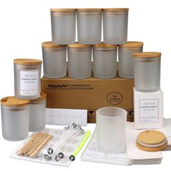 MILIVIXAY 12 Pack 7 OZ Frosted Grey Glass Candle Jars with Lids and Candle Making Kits - Bulk Empty Candle Jars for Making Candles - Spice, Powder Con