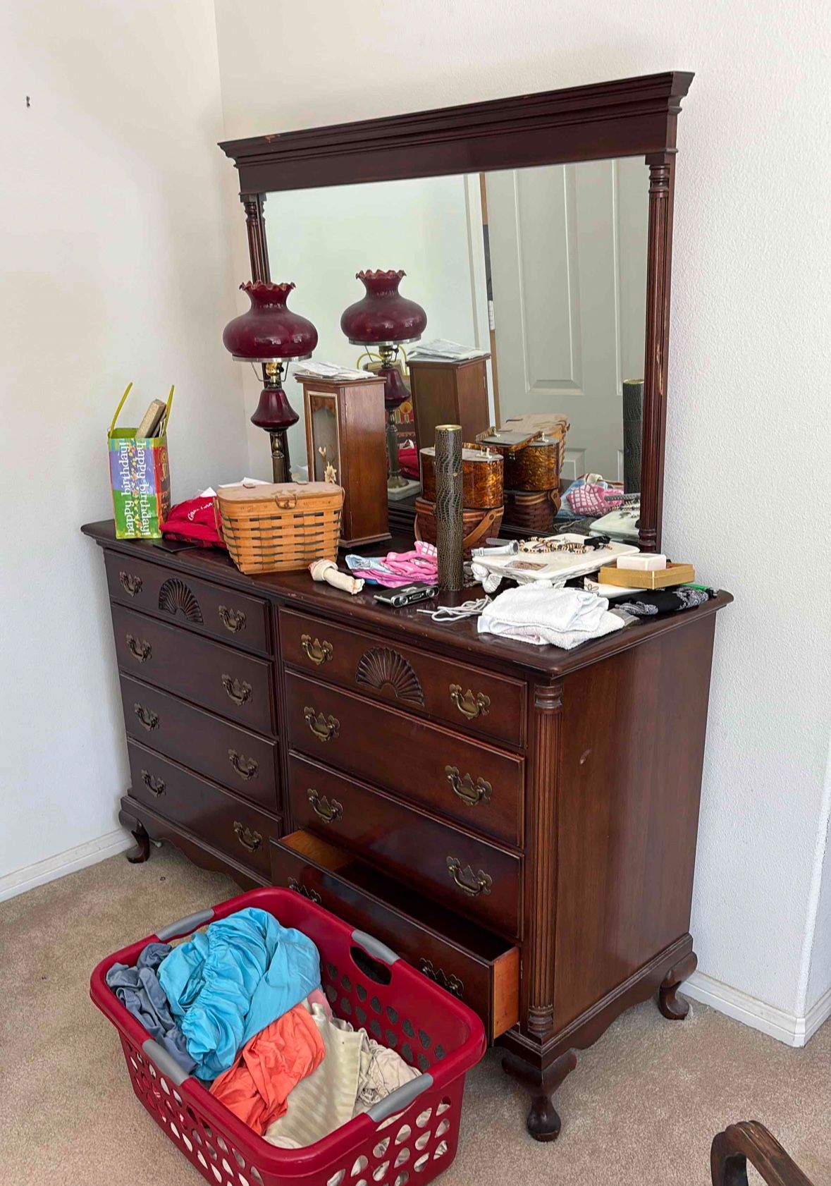Mid-20th Century Wood Dresser With Mirror