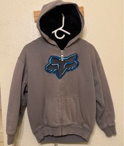 Vintage Y2K Fur Lined Gray Fox Racing Zip Up Hoodie Youth large