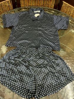 2pc VTG 80s 90s Sarah Spence Navy Blue Polka Dot Satin Pajama Set Size Large NWT