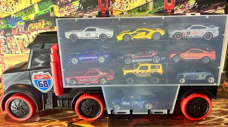 (20)HOT WHEEL CARS WITH TRANSPORTER TRUCK