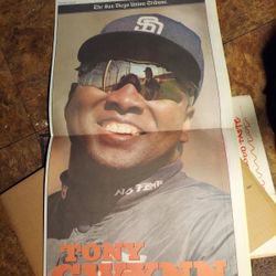 VINTAGE SAN DIEGO PADRES COMMEMORATIVE TONY GWYNN P0STER FROM SAN DIEGO UNION TRIBUNE 