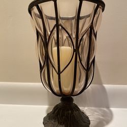 Nice Chunky Glass And Metal Candle Holder 