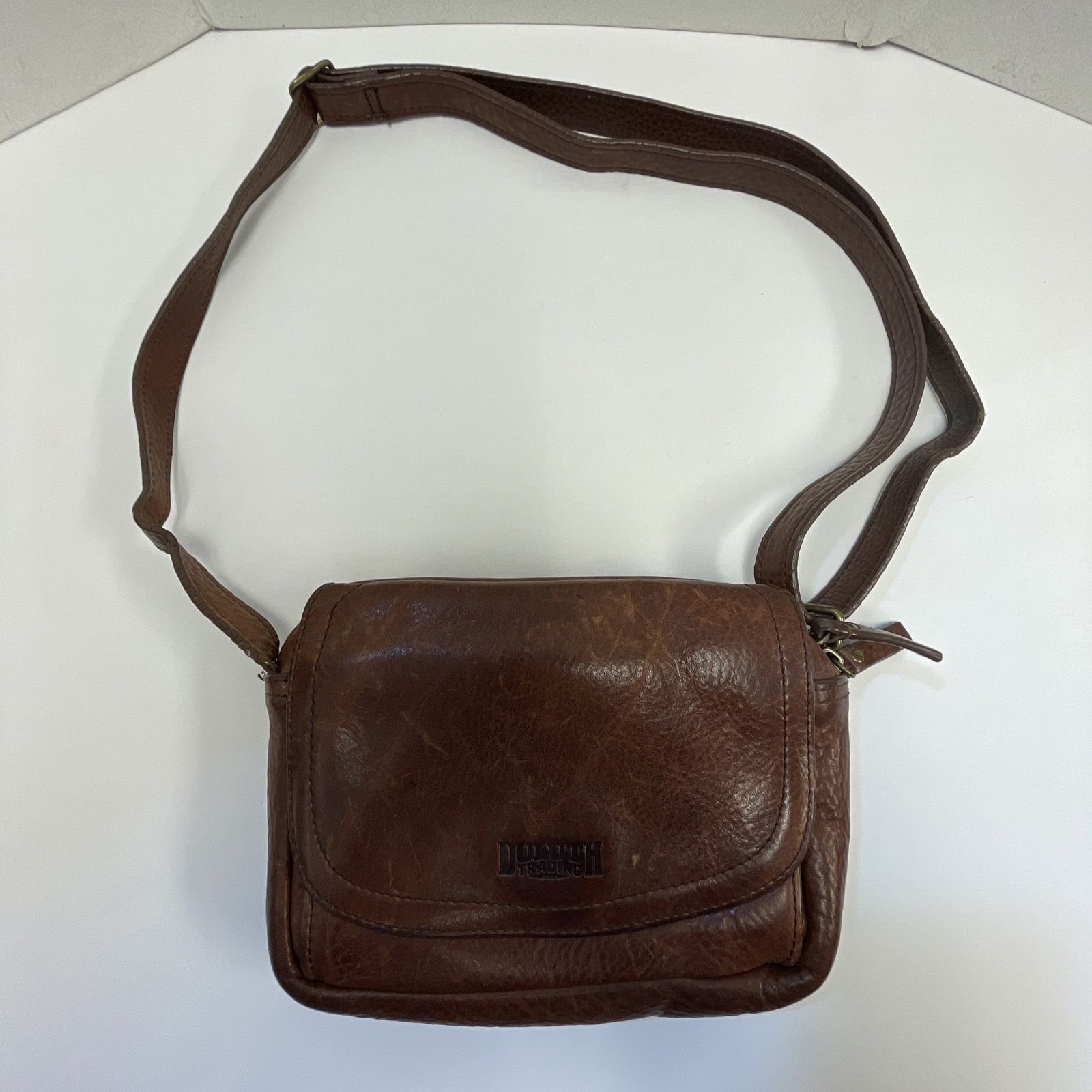 Vintage Duluth Trading Co Brown Leather Cross Body Purse Organizer Shoulder Bag