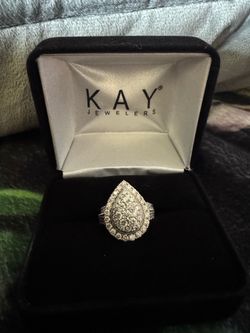Multi-Diamond Center Pear Engagement Ring 2 ct tw 10K White Gold