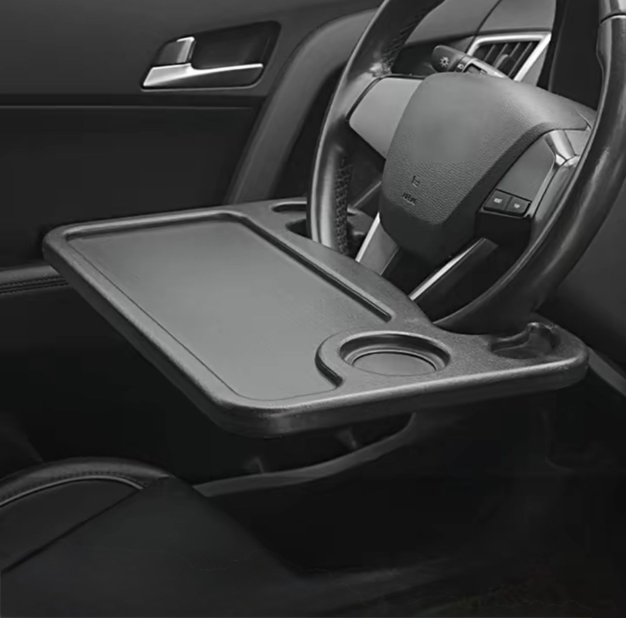 Cartray Steering Wheel Tray for Constant Travelers - Black Car Steering Wheel Desk and Food Table for Most Vehicles