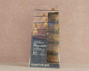 Hampton Bay Indoor/Outdoor 15.4 ft. 10-Light Brown Battery Powered Bell-Shaped Integrated LED Bulb Rattan String Lights