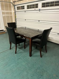 Marble Dining Set — Table + 3 Leather Chairs + Bench (Delivery Available)