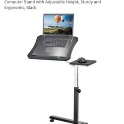 Tatkraft Laptop Desk W/ Mouse Pad Rolling Computer Stand Adjustable Height  Ergonomic Black NEW/BOX 