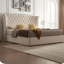 King Upholstered Storage Bed + 12” Hybrid Mattress – Excellent Condition!