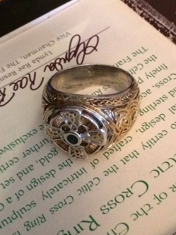 Franklin mint the power of the Emerald Isle Celtic cross ring sterling silver and 24K plated