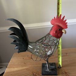 Handmade Metal & Glass Chicken Candle Holder – 14” Tall, Unique Farmhouse Decor