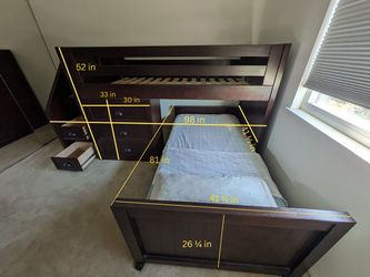 Solid Wood Twin Loft Bunk Bed w/ Storage Stairs & Dresser — Excellent Condition