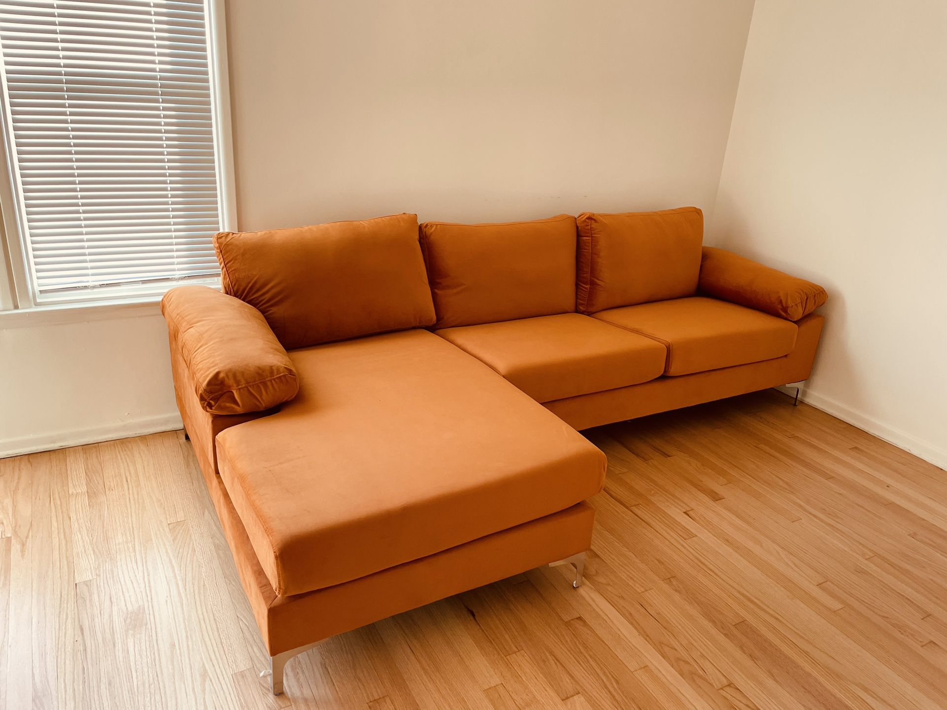 Orange Velvet Left hand facing sofa/chaise