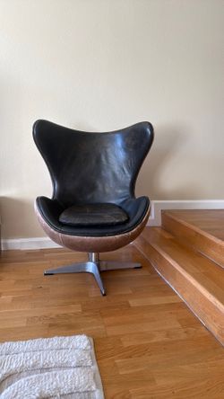 Restoration Hardware Leather Egg Swivel Lounge Chairs – Set of 2