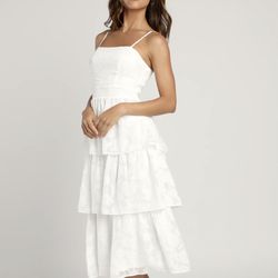 Lulus White Tiered Midi Dress (XL)