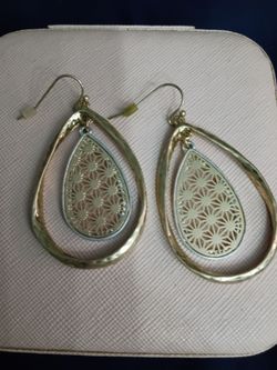 Two- Tone Double Teardrop Dangle Earrings in 14kGold