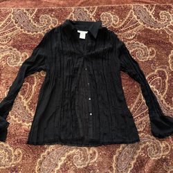 Notations 2010s Black silk lace pleat button up top in women’s Medium