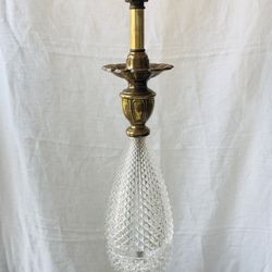 Vintage American Brass Working Table Lamp, Hollywood Regency Statement Piece with Faceted Crystal   