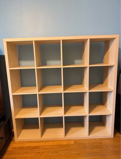 IKEA KALLAX 4x4 Bookshelf – 16 Cube Storage Shelf – Light Wood