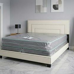 New KING SIZE WHITE BED FRAME WITH MATTRESS AND BOXSPRING SET 3PCS BED SET /// CAMA KING SIZE NUEVA COMPLETA 