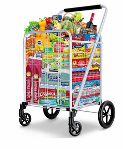 NIB: Newly Released Grocery Utility Flat Folding Shopping Cart-360° Rolling Swivel Wheels Heavy Duty