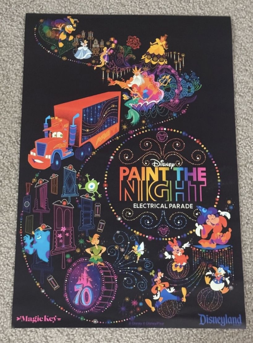 ORIGINAL Disneyland Magic Key Poster EXCLUSIVE Paint The Night 70th Anniversary