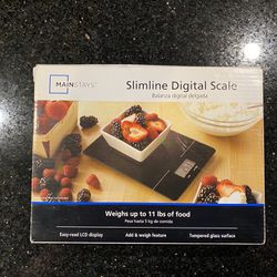 Mainstays LCD Slimline Digital Kitchen Food Scale 11 lbs Capacity Black 6x8”
