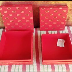 NEW 2 Small Christian DIOR (CD) empty Nesting Red/Gold Jewelry/Gift/Storage Boxes