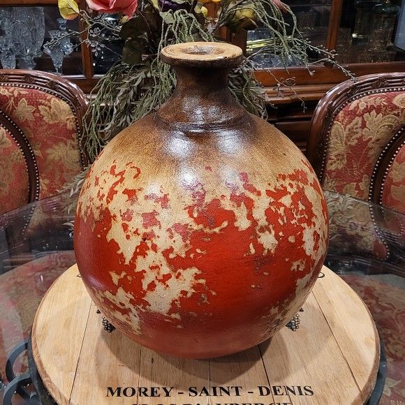 Vintage Chippy Red & Tan Pottery Vase 16" High